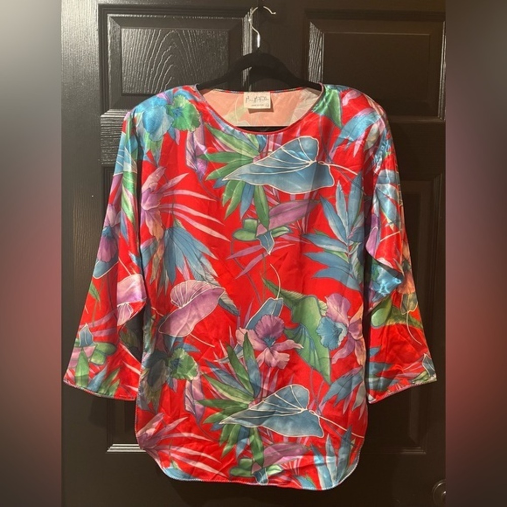 Vintage Mary McFadden Tropical Print Tunic Top